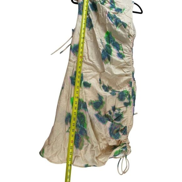 Zara Womens Sheath Dress L Cream Mini Ruched Tie Dye Linen Blend 2896/303 NWT - Picture 7 of 10